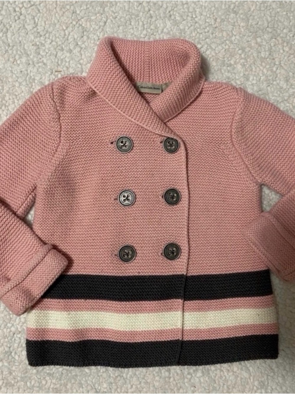 Calvin Klein jeans size 3T girls Double-Breasted Knit Coat with Striped Hem